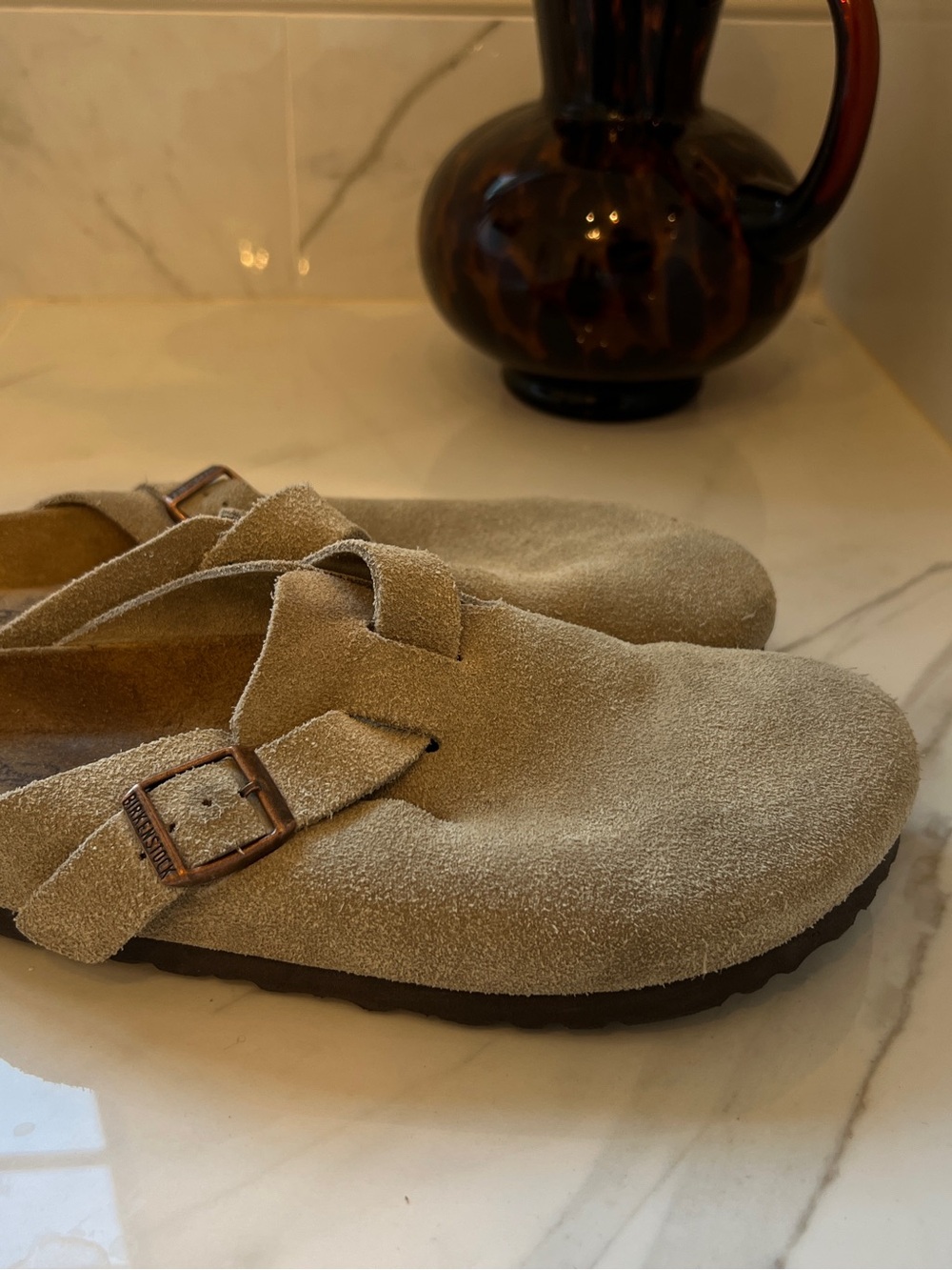 Birkenstock Suede Slip-On Clogs - Light Beige - Picture 2 of 3